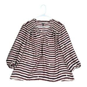 Daisy Fuentes PXL Petites Burgundy Stripe Blouse Office Career Preppy Old Money